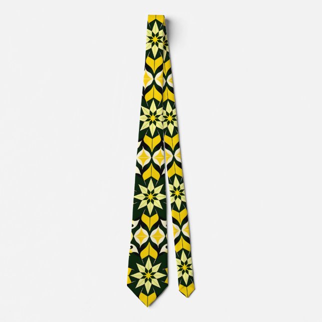 Vibrant Geometric Floral Design Neck Tie (Front)