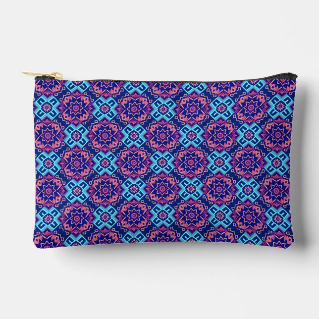 Vibrant Geometric Floral Pattern Accessory Pouch (Front)