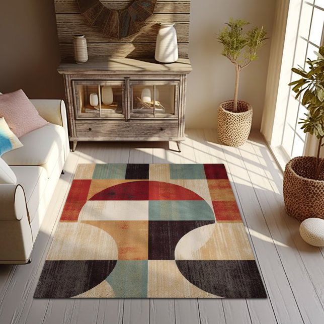 Vibrant Geometric Harmony: Cream, Orange & Green  Rug (Creator Uploaded)