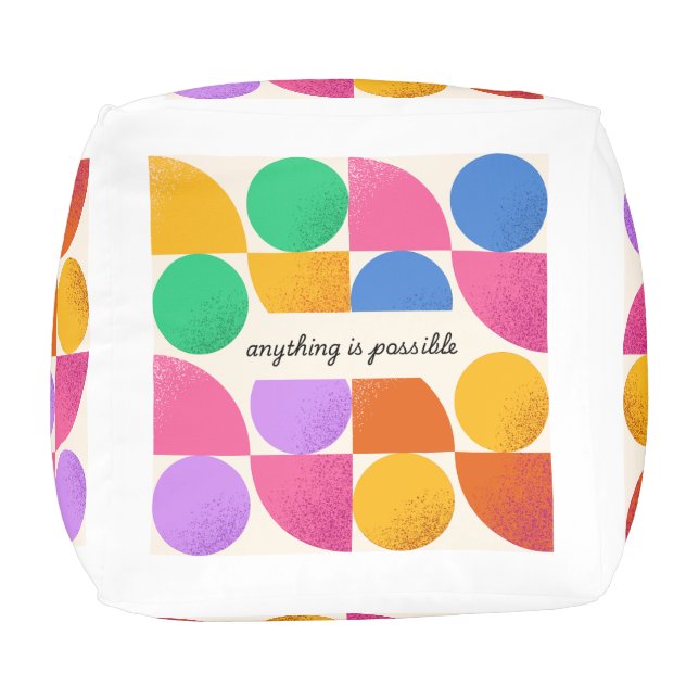 "Vibrant Geometric Inspirational Quote Pillow" Pouf (Bottom)