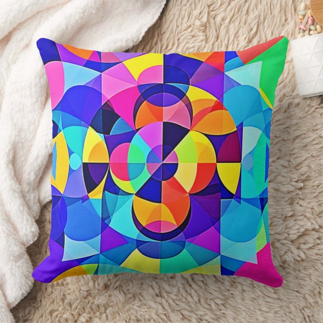 Vibrant Geometric Joy Throw Pillow (Blanket)