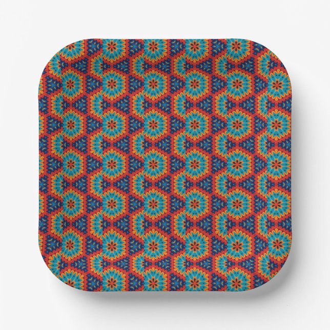 Vibrant Geometric Kaleidoscope Paper Plates (Front)