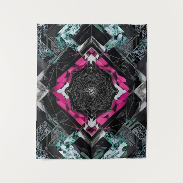 Vibrant Geometric: Kaleidoscopic Nexus X-99 Tapestry (Front)