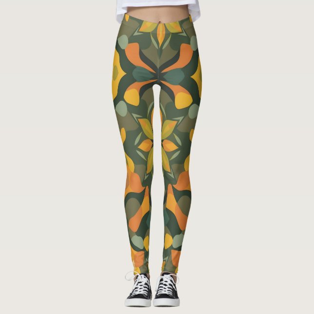 Vibrant Geometric Leggings - Colorful Organic Desi (Front)