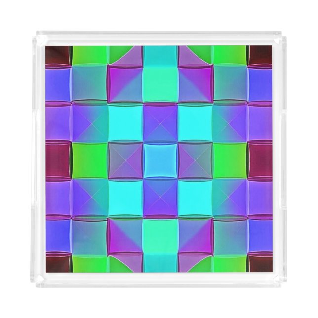 Vibrant Geometric Light Waves Acrylic Tray (Front)