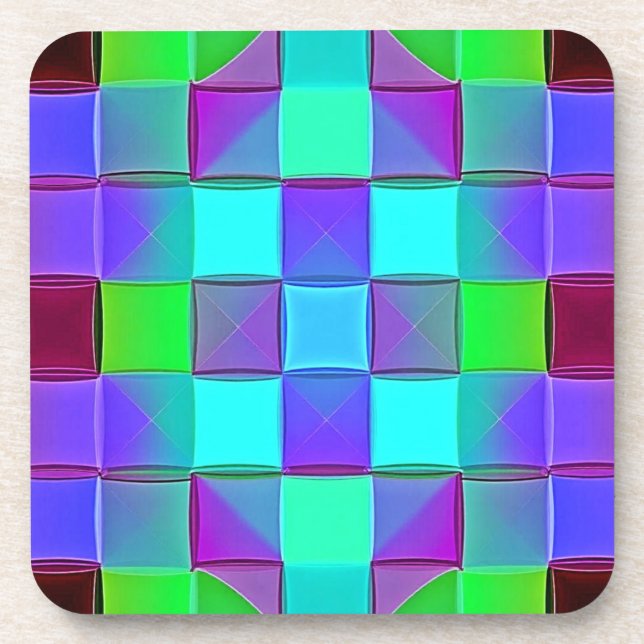 Vibrant Geometric Light Waves Beverage Coaster (Front)