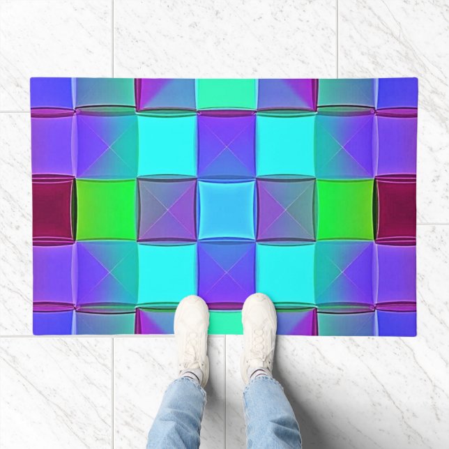 Vibrant Geometric Light Waves Doormat (Indoor)
