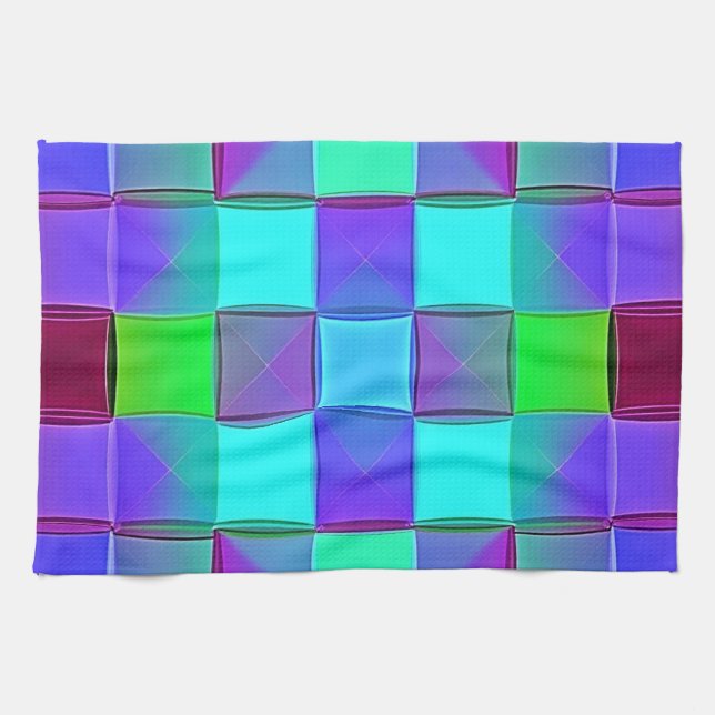 Vibrant Geometric Light Waves Kitchen Towel (Horizontal)