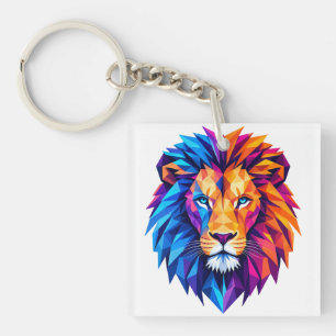 Vibrant Geometric Lion Art T-Shirt Keychain