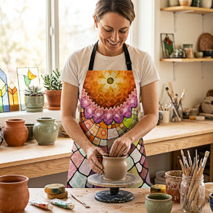 Vibrant Geometric Mandala Mosaic Stained Glass Apron