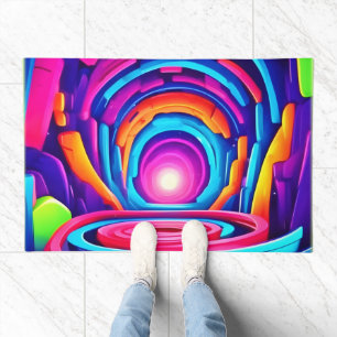 Vibrant Geometric Neon Art Tunnel Design Doormat