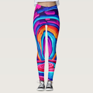 Vibrant Geometric Neon Art Tunnel Design Leggings