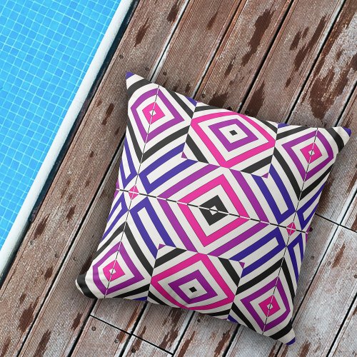 Vibrant Geometric Op Art Illusion Mosaic Pattern Outdoor Pillow