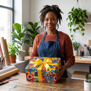 Vibrant Geometric Patchwork African American Gifts Wrapping Paper