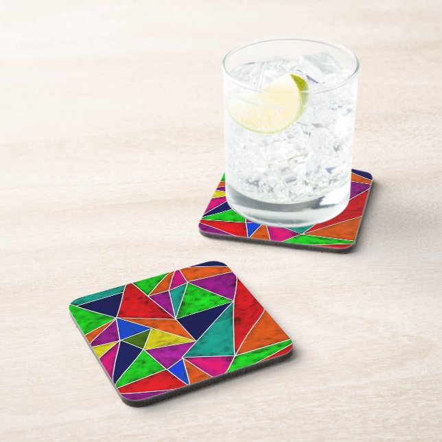 Vibrant geometric pattern beverage coaster (Right Side)