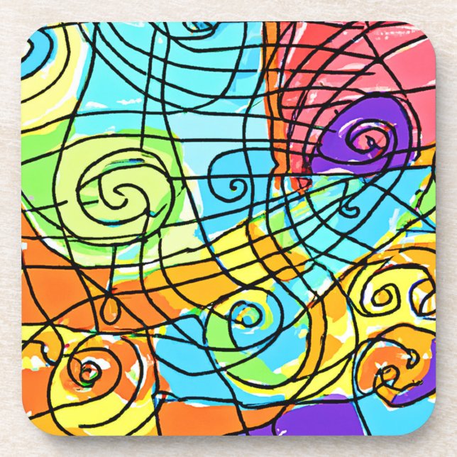Vibrant Geometric Pattern Beverage Coaster (Front)