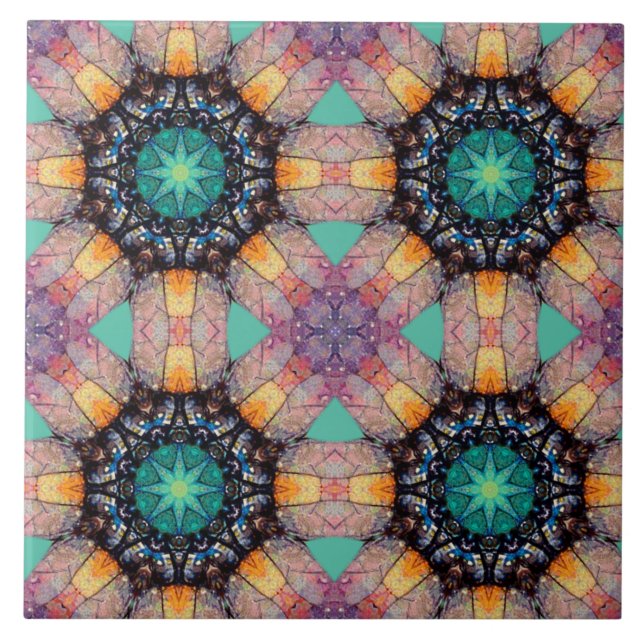 Vibrant Geometric Pattern Bohemian Accent Ceramic Tile (Front)