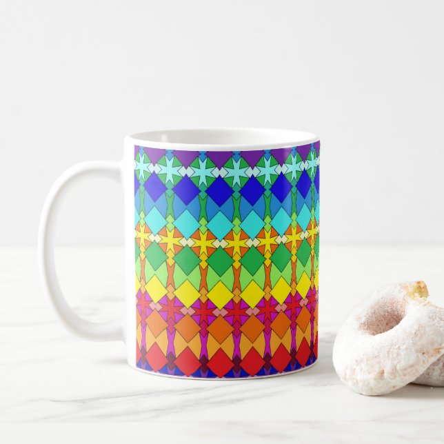 Vibrant Geometric Pattern Coffee Mug (With Donut)