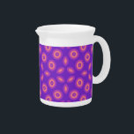 Vibrant Geometric Pattern in Purple and Coral Tone Beverage Pitcher<br><div class="desc">A bold and symmetrical geometric pattern featuring concentric circles and leaf-like shapes. The design showcases a lively combination of purple,  coral pink,  and magenta,  creating a playful yet harmonious visual effect. Perfect for textiles,  wallpapers,  or digital backgrounds.</div>