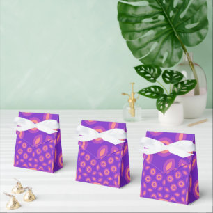 Vibrant Geometric Pattern in Purple and Coral Tone Favor Boxes