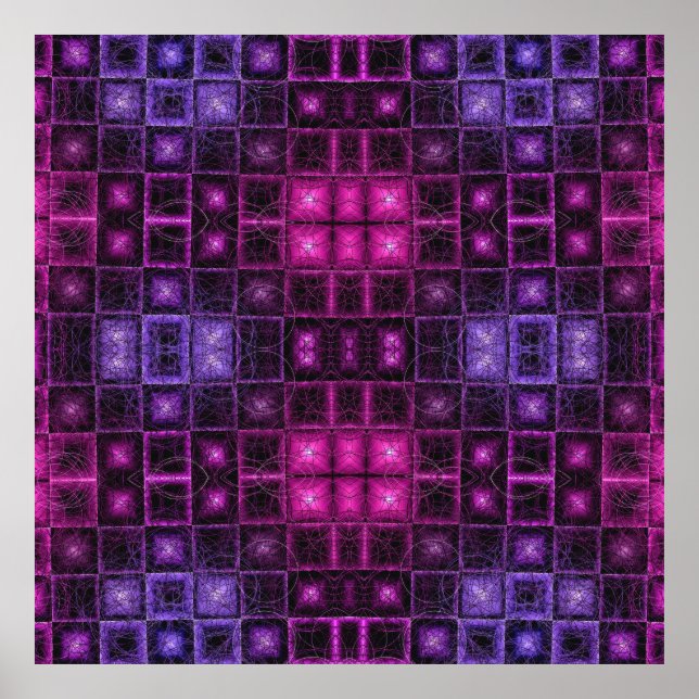Vibrant Geometric Pattern Neon Purple Pink Cubes Poster (Front)