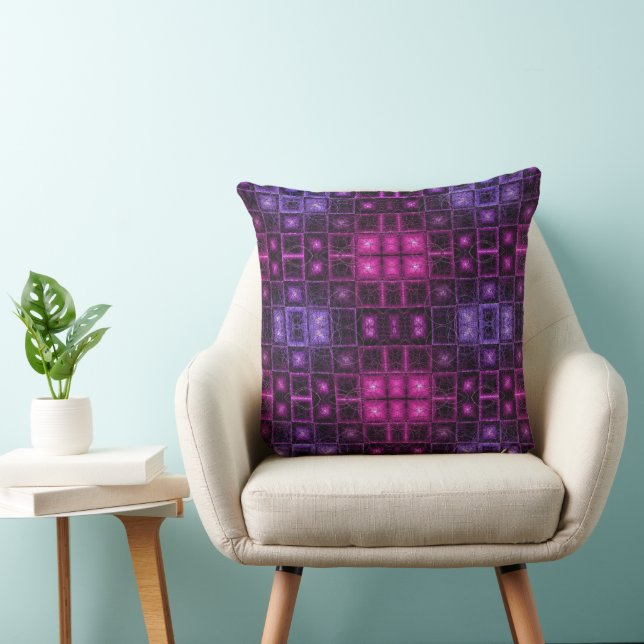 Vibrant Geometric Pattern Neon Purple Pink Cubes Throw Pillow (Chair)