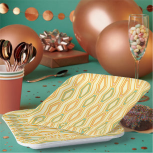 Vibrant geometric pattern with hexagonal shapes paper plates