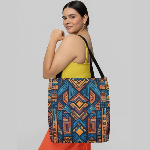 Vibrant geometric pattern with intersecting lines tote bag