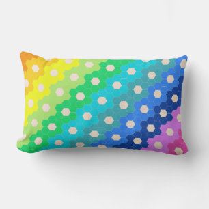 Vibrant Geometric Rainbow Hexagon Pattern Lumbar Pillow