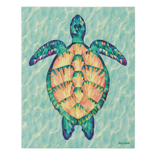 Vibrant Geometric Sea Turtle Art Faux Canvas Print