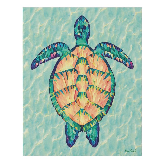 Vibrant Geometric Sea Turtle Art Faux Canvas Print (Front)