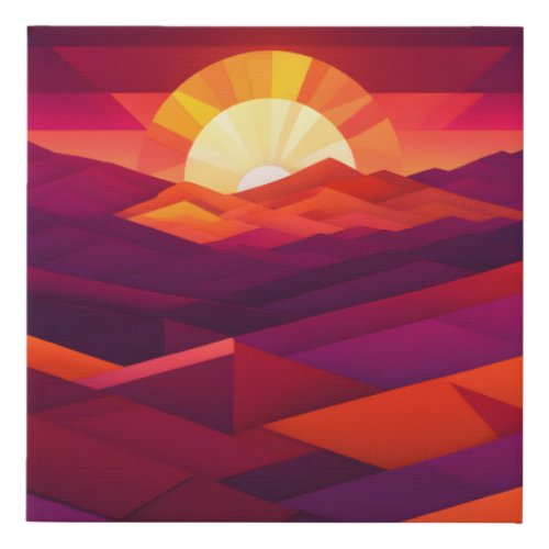 Vibrant Geometric Shapes Sunset Painting Faux Canvas Print