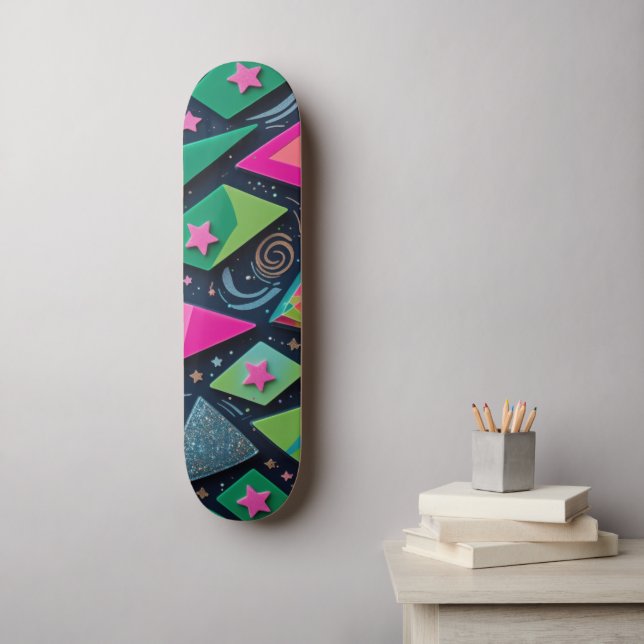 Vibrant Geometric Shapes with Glitter and Stars Skateboard (Wall Art)