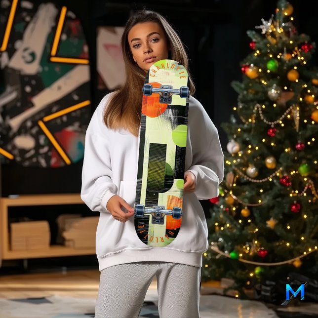 Vibrant Geometric Skateboard with Orange and Green (Creator Uploaded)