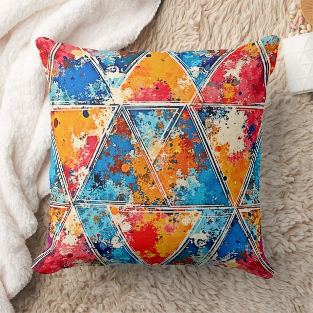 Vibrant Geometric Splash Art Throw Pillow (Blanket)