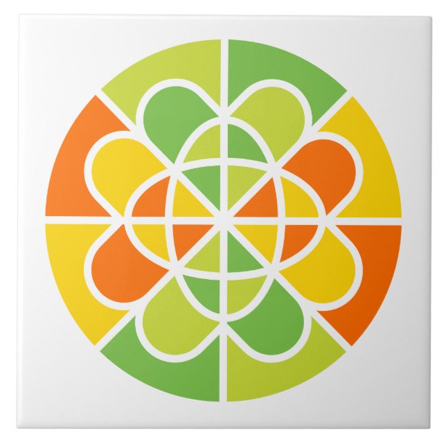 Vibrant Geometric Sunburst Abstract Art Ceramic Tile (Front)
