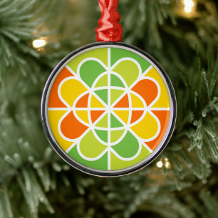 Vibrant Geometric Sunburst Abstract Art Metal Ornament