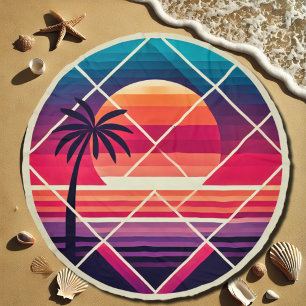 vibrant geometric sunset beach towel
