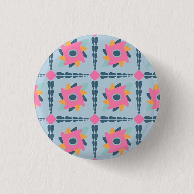 Vibrant Geometric Tile Design Button (Front)