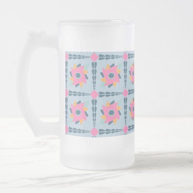 Vibrant Geometric Tile Design Frosted Glass Beer Mug (Left)