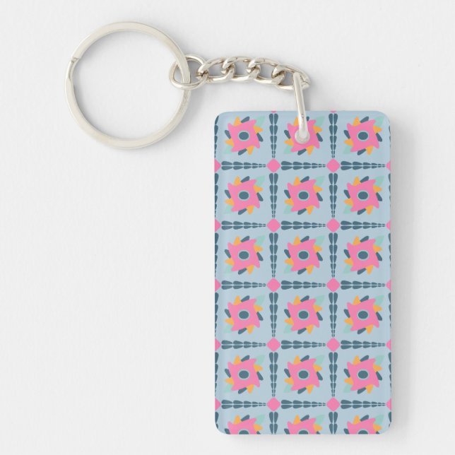 Vibrant Geometric Tile Design Keychain (Front)
