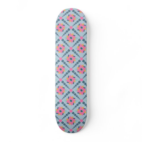 Vibrant Geometric Tile Design Skateboard