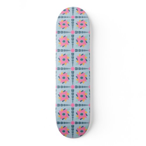 Vibrant Geometric Tile Design Skateboard