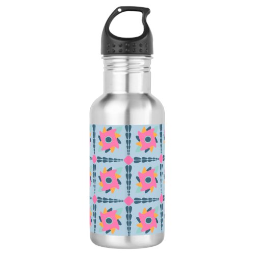 Vibrant Geometric Tile Design Stainless Steel Water Bottle