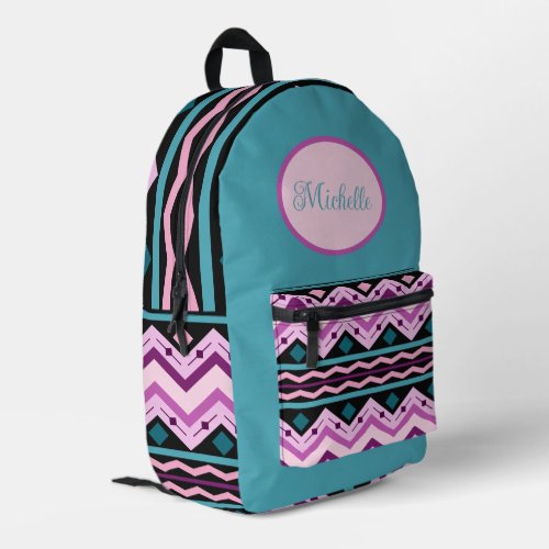 Vibrant Geometric Zig Zags in Blue Pink Purple Printed Backpack