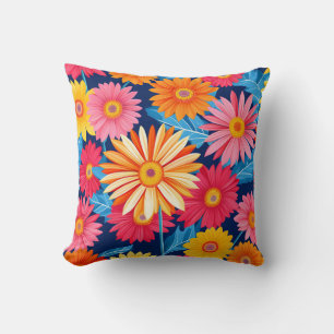 Vibrant Gerbera Daisies Flowers Plant Throw Pillow