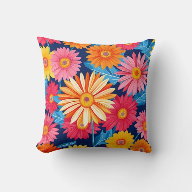 Vibrant Gerbera Daisies Flowers Plant Throw Pillow (Front)