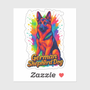 Vibrant German Shepherd Pop Art – Colorful Neon Mu Sticker