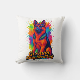 Vibrant German Shepherd Pop Art – Colorful Neon Mu Throw Pillow