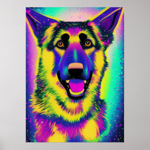 Vibrant German Shepherd Pop Art Dog Lovers Poster